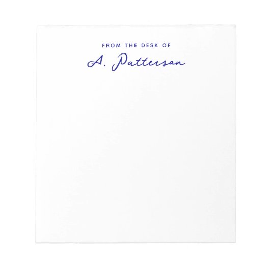 Minimalistisch vom Schreibtisch des Blue-Script-Na Notizblock (Vorderseite)