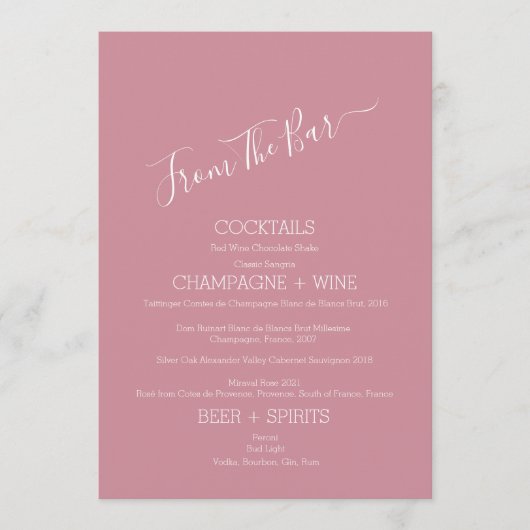 Minimalistisch von der Bar Wedding Bar Menu Card Menükarte (Vorderseite)
