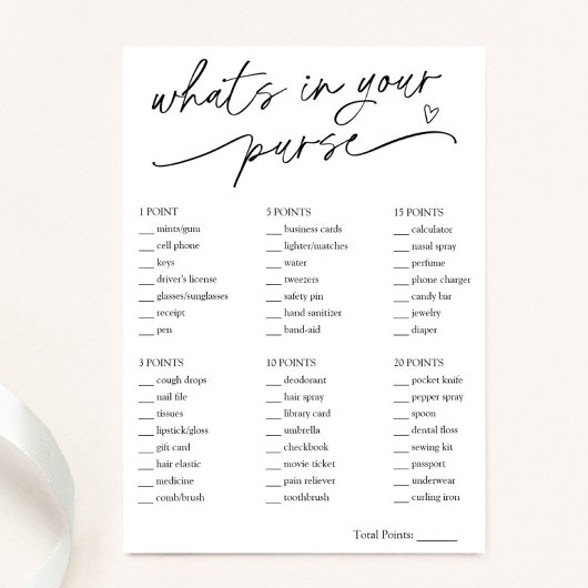 Minimalistisch, was in Ihrer Purse Bridal Game Car Einladung