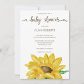 Minimalistisch Watercolor Sonnenblumendusche Einladung (Vorderseite)