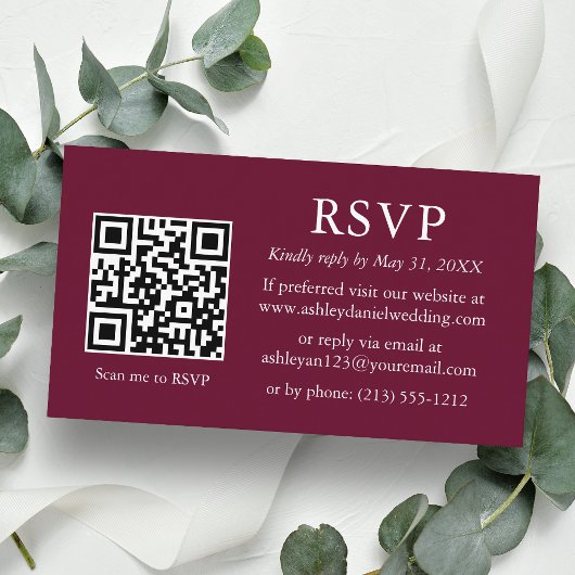 Minimalistisch Wedding Burgundy QR UAWG Begleitkarte
