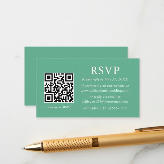 Minimalistisch Wedding Neo Mint QR UAWG Begleitkarte (Vorderseite/Rückseite Beispiel)