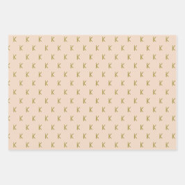 Minimalistisch weichrosa Monogramm Geschenkpapier Set