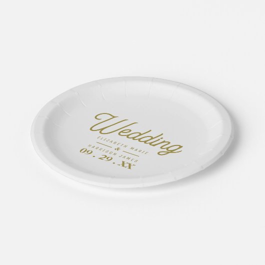 Minimalistisch - weiß & Gold - Hochzeit Pappteller (Schrägansicht)