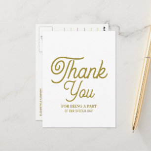 Minimalistisch - weiß & Gold - Hochzeit Vielen Dan Postkarte