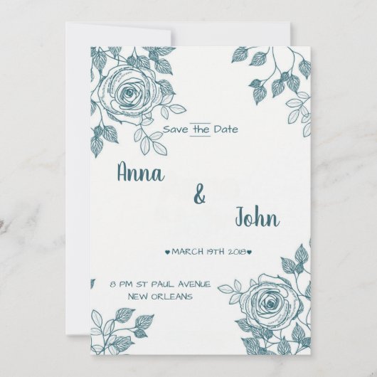 Minimalistisch Weiß und Aquamarine Blüten Save the Date (Vorderseite)