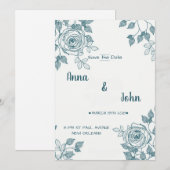 Minimalistisch Weiß und Aquamarine Blüten Save the Date (Vorne/Hinten)