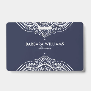 Minimalistisch Weiß und Blau Verzierte Spitze Ausweis