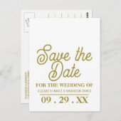 Minimalistisch, weiß und Gold, Hochzeit das Datum  Postkarte (Vorne/Hinten)