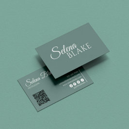 Minimalistisch, weiß und grün | Moderner QR-Code Visitenkarte