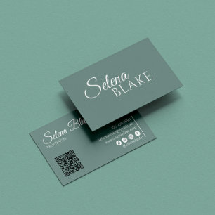 Minimalistisch, weiß und grün   Moderner QR-Code Visitenkarte