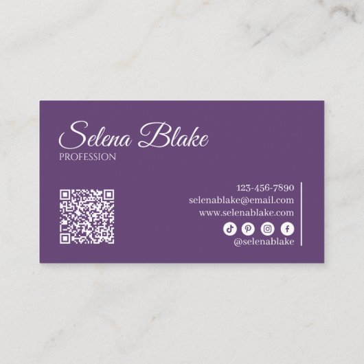 Minimalistisch weiß und Lila | Moderner QR-Code Visitenkarte (Rückseite)