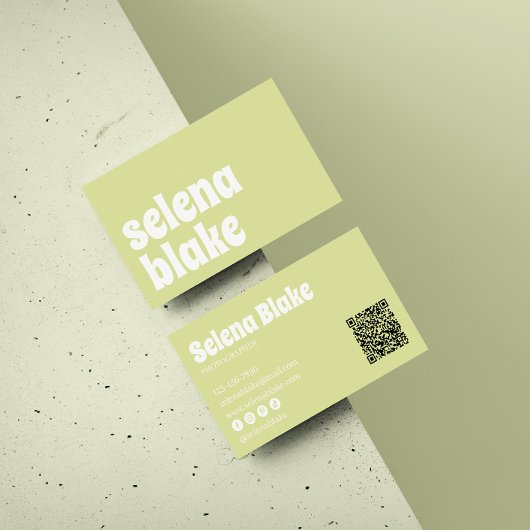 Minimalistisch weiß und Limon | Moderner QR-Code Visitenkarte