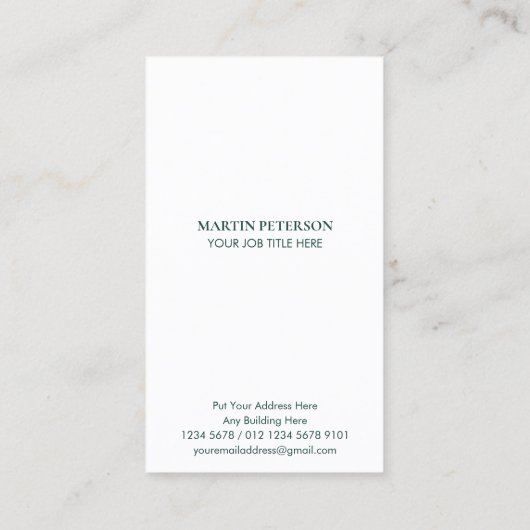 Minimalistisch | Weißer Rahmen auf dunkelgrün Visitenkarte (Rückseite)