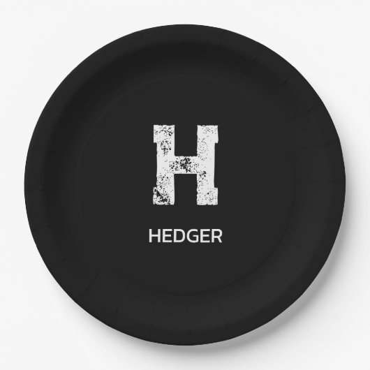 MINIMALISTISCH WEISSES EIN-BUCHSTABEN-MONOGRAMM NA PAPPTELLER (Vorderseite)