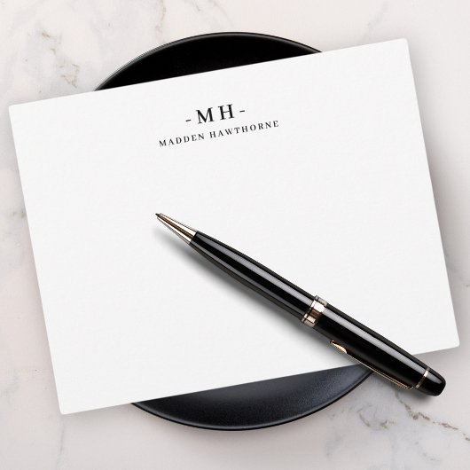 Minimalistisch-Weißes Einfaches Monogramm Mitteilungskarte