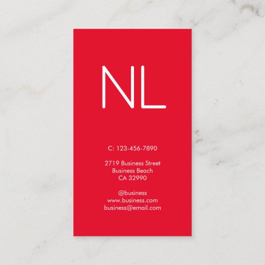 Minimalistisch weißes, helles Rotes Monogramm Visitenkarte (Rückseite)