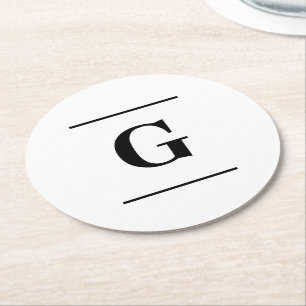 Minimalistisch-weißes Monogramm Runder Pappuntersetzer