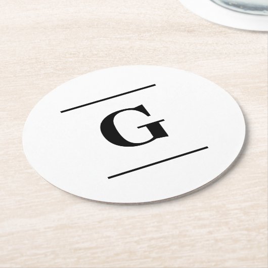 Minimalistisch-weißes Monogramm Runder Pappuntersetzer (Angewinkelt)