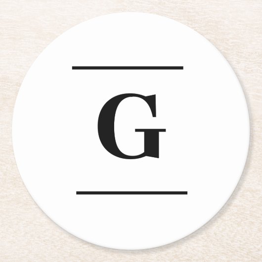 Minimalistisch-weißes Monogramm Runder Pappuntersetzer (Vorderseite)
