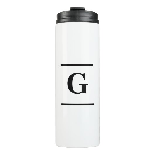 Minimalistisch-weißes Monogramm Thermosbecher (Vorderseite)