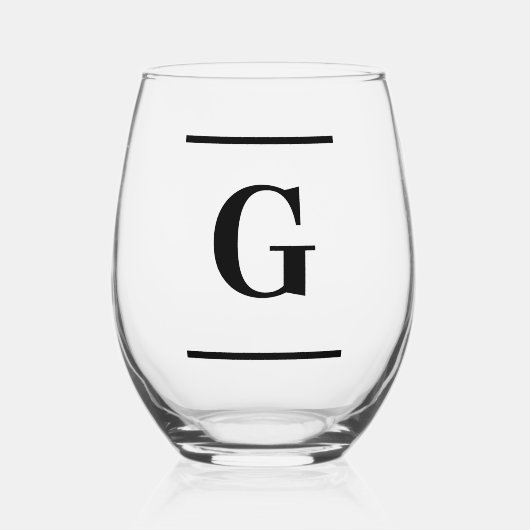 Minimalistisch-weißes Monogramm Weinglas Ohne Stiel (Vorderseite)