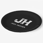 MINIMALISTISCH WEIßES ZWEI-BUCHSTABEN-MONOGRAMM NA PAPPTELLER (Schrägansicht)
