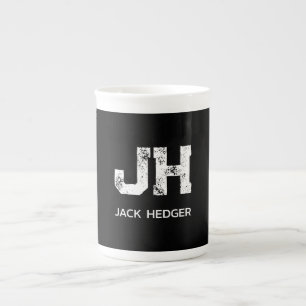 MINIMALISTISCH WEIßES ZWEI-BUCHSTABEN-MONOGRAMM NA PORZELLANTASSE