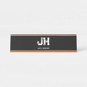 MINIMALISTISCH WEIßES ZWEI-BUCHSTABEN-MONOGRAMM NA SCHREIBTISCHNAMENSPLAKETTE