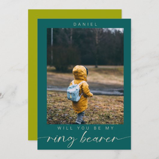 Minimalistisch Werden Sie mein Ring Bearer Foto Ch Einladung (Vorne/Hinten)