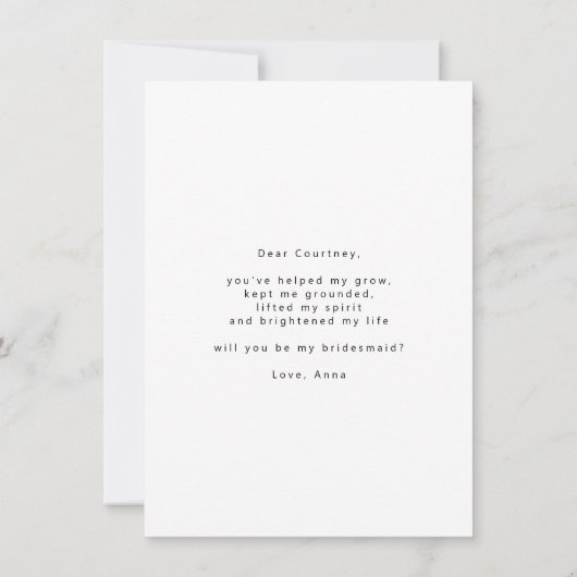 Minimalistisch werden Sie meine Bridesmaid-Vorschl Dankeskarte (Rückseite)