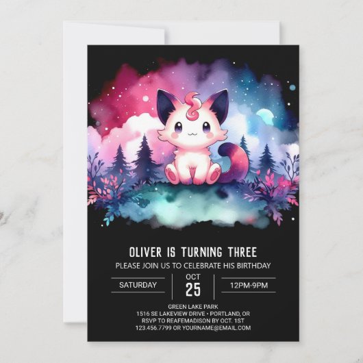 Minimalistisch Whimsy Cat Geburtstag Einladung (Vorderseite)