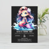 Minimalistisch Whimsy Mermaid Birthday Einladung (Stehend Vorderseite)