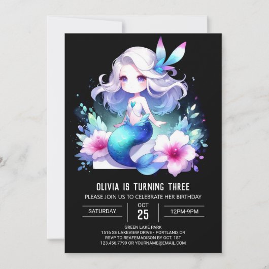 Minimalistisch Whimsy Mermaid Birthday Einladung (Vorderseite)
