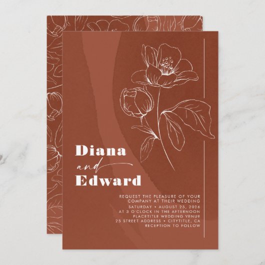 Minimalistisch White and Terracotta Boho Wedding Einladung (Vorne/Hinten)