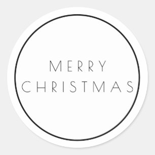 Minimalistisch White Black Frohe Weihnachtstypogra Runder Aufkleber