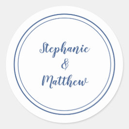 Minimalistisch White Blue Wedding Bride Groom Gefa Runder Aufkleber