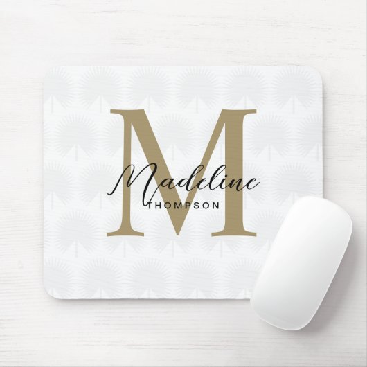 Minimalistisch White Gold Anahaw Leaf Script Monog Mousepad (Mit Mouse)