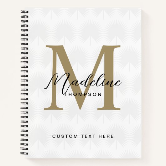 Minimalistisch White Gold Anahaw Leaf Script Monog Notizblock (Vorderseite)