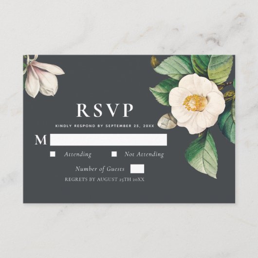Minimalistisch White Japanese Camellia Wedding RSV Begleitkarte (Vorderseite)