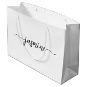 Minimalistisch-White-Monogram-Girly-Kalligraphie-S Große Geschenktüte (Rückseite Schrägansicht)