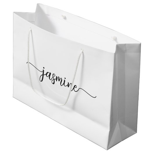 Minimalistisch-White-Monogram-Girly-Kalligraphie-S Große Geschenktüte (Vorderseite Schrägansicht)