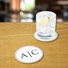 Minimalistisch-White-Monogram-Hochzeit Runder Pappuntersetzer