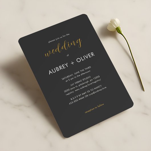 Minimalistisch White on Black Typografy Wedding Einladung