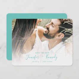 Minimalistisch White Overlay Aqua Script & Foto Save The Date