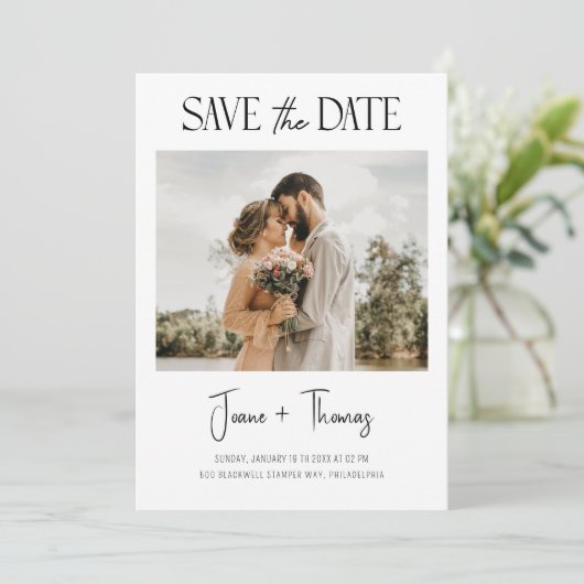 Minimalistisch-White-Save the Date-Hochzeit Einladung (Stehend Vorderseite)