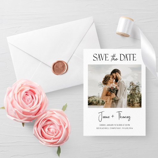 Minimalistisch-White-Save the Date-Hochzeit Einladung