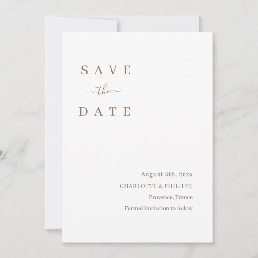 Minimalistisch-White-Save the Date-Hochzeitseinlad Einladung (Vorderseite)