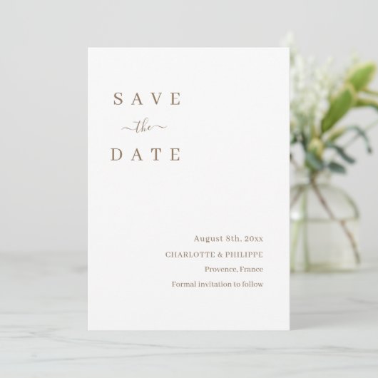 Minimalistisch-White-Save the Date-Hochzeitseinlad Einladung (Stehend Vorderseite)