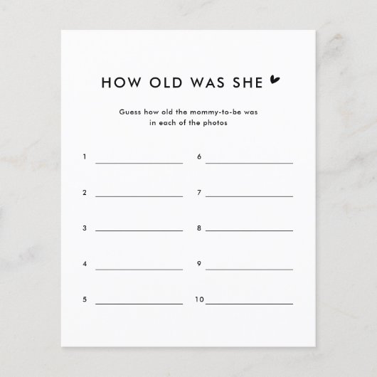 Minimalistisch wie alt war ihr Baby Duschspiel (Vorderseite)